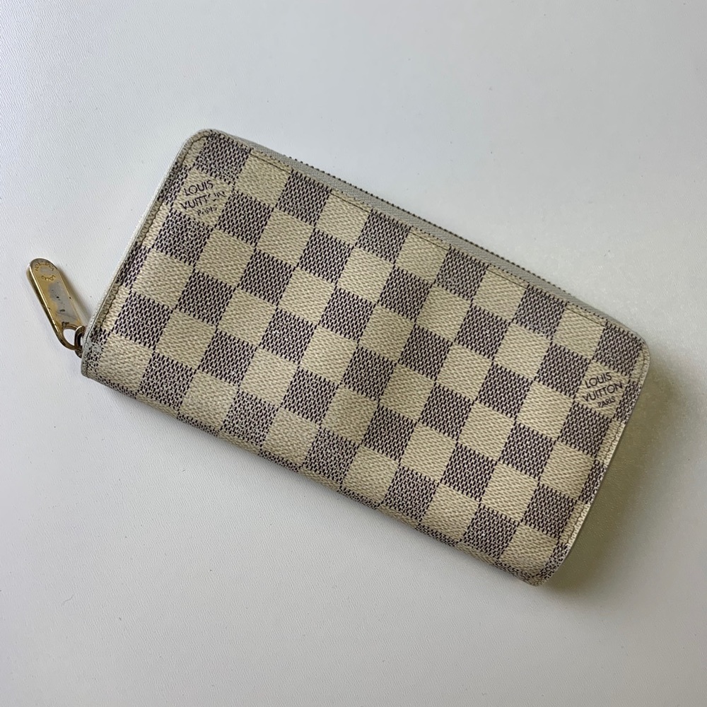 Louis Vuitton Damier Azur Canvas Zip Wallet in Beige and Brown